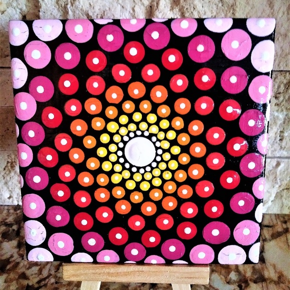 New Mandala Painting on Ceramic Tile - Art - Picture 3 of 3